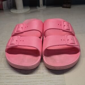 Kids Pink Double-Strap Slide Sandals